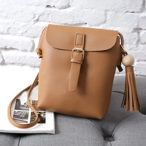 Solid Leather Tassel Shoulder Bag for Women
