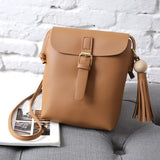 Solid Leather Tassel Shoulder Bag for Women