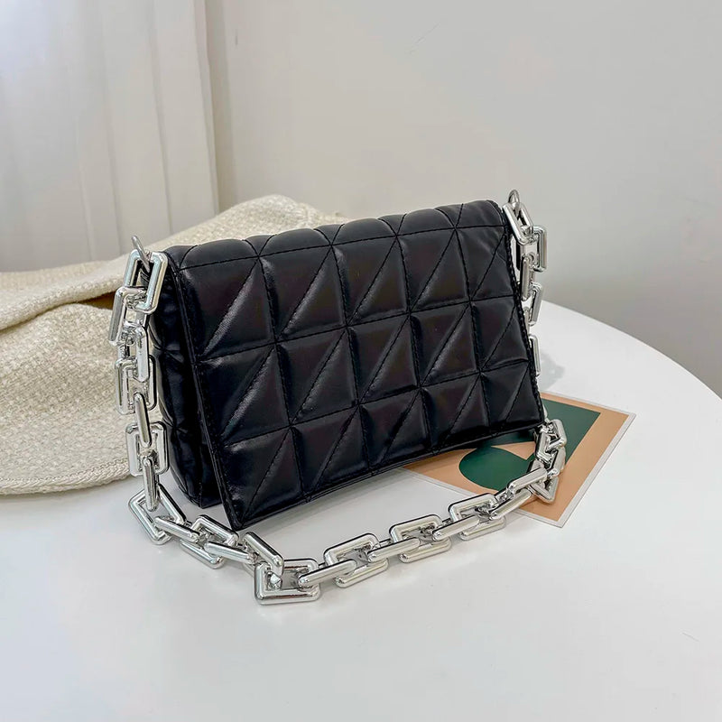 Women's Soft Metal Chain Pu Leather Square Bag
