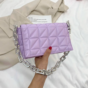 Women's Soft Metal Chain Pu Leather Square Bag