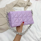 Women's Soft Metal Chain Pu Leather Square Bag