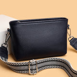 Women's Cowhide Leather Square Bag Wide Strap Shoulder Chest Bag