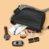 Women's Cowhide Leather Square Bag Wide Strap Shoulder Chest Bag