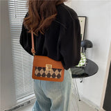 Retro Crossbody Bag Rhombus Pattern Small Square Bag for Women