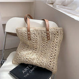 Women's Straw Hollow Beach Shoulder Bag Hand-Woven Tote Handbags