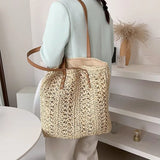 Women's Straw Hollow Beach Shoulder Bag Hand-Woven Tote Handbags