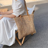 Women's Straw Hollow Beach Shoulder Bag Hand-Woven Tote Handbags
