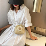 Women's Sunflower Drawstring Straw Beach Bag