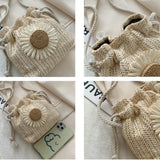 Women's Sunflower Drawstring Straw Beach Bag