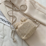 Women's Beach Straw Bag Sunflower Drawstring Bucket Crossbody Shoulder