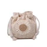 Women's Straw Beach Bucket Crossbody Shoulder Bag Sunflower Drawstring