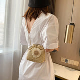 Women's Sunflower Drawstring Straw Beach Bag