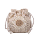 Women's Sunflower Drawstring Straw Beach Bag