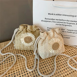 Women's Straw Beach Bag Sunflower Drawstring Bucket Crossbody