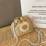 Women's Straw Beach Bag Sunflower Drawstring Bucket Crossbody