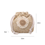 Women's Sunflower Drawstring Straw Beach Bag