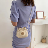 Women's Beach Straw Bag Sunflower Drawstring Bucket Crossbody Shoulder