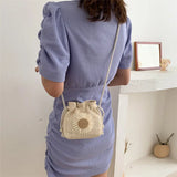 Women's Straw Beach Bucket Crossbody Shoulder Bag Sunflower Drawstring