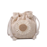 Sunflower Drawstring Straw Crossbody Shoulder Bag