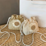 Sunflower Drawstring Straw Crossbody Shoulder Bag