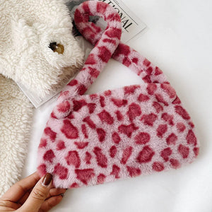 Plush Animal Print Shopper Shoulder Bag