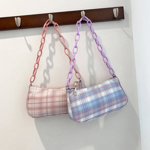 Plaid Print Shopper Bag Tote Purses Small Handbag Shoulder Bag