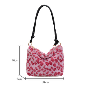 Faux Fur Animal Print Shopper Purse Handbag