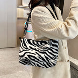 Faux Fur Animal Print Shopper Purse Handbag