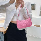 Women's Geometric PU Leather Shoulder Bag Embossed Checker Pattern Handbag