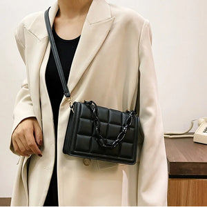 Checkered Square Bag with Acrylic Chain - Portable Shoulder Bag
