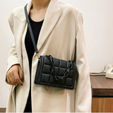 Checkered Square Bag with Acrylic Chain - Portable Shoulder Bag