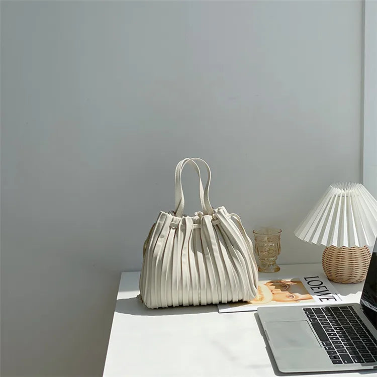 Striped Single Shoulder Messenger Bag Pu Handheld Fold Bag