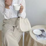 Striped Single Shoulder Messenger Bag Pu Handheld Fold Bag