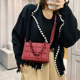 Vintage Checker Shoulder Bag Thick Chain Small Square Purse Handbag