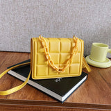 Vintage Checker Shoulder Bag Thick Chain Small Square Purse Handbag