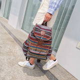 Striped Canvas Double Shoulders Large Capacity Backpacks Bag
