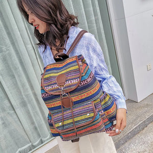 Striped Canvas Double Shoulders Large Capacity Backpacks Bag