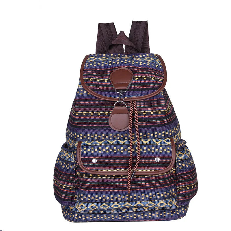 Striped Canvas Double Shoulders Large Capacity Backpacks Bag