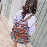 Striped Canvas Double Shoulders Large Capacity Backpacks Bag