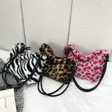 Women's Pink Leopard Print Faux Fur Tote Bag