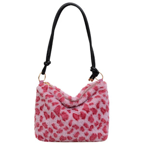 Women's Pink Leopard Print Faux Fur Tote Bag