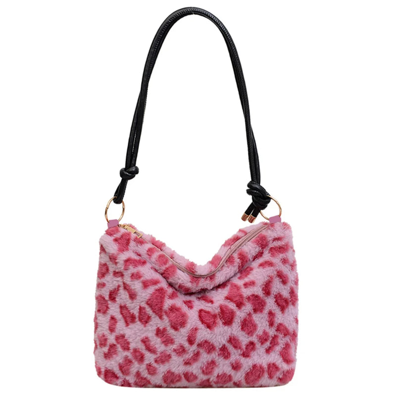 Women's Pink Leopard Print Faux Fur Tote Bag