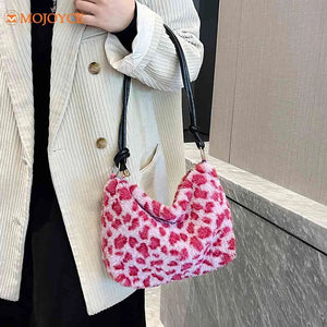 Women's Pink Leopard Print Faux Fur Tote Bag
