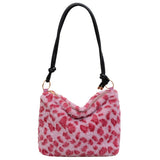 Women's Pink Leopard Print Faux Fur Tote Bag