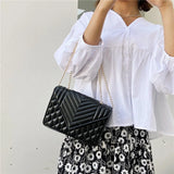 Women's Chain Shoulder Bag PU Leather Crossbody Handbag Lingge Flap Messenger