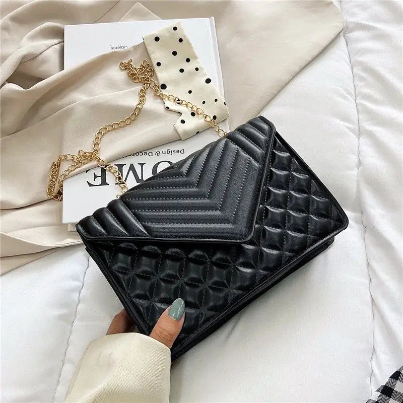 Women's Chain Shoulder Bag PU Leather Crossbody Handbag Lingge Flap Messenger