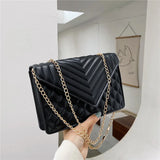 Women's Chain Shoulder Bag PU Leather Crossbody Handbag Lingge Flap Messenger