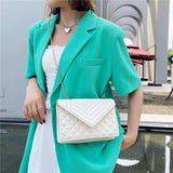 Women's Chain Shoulder Bag PU Leather Crossbody Handbag Lingge Flap Messenger