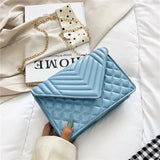 Women's Chain Shoulder Bag PU Leather Crossbody Handbag Lingge Flap Messenger