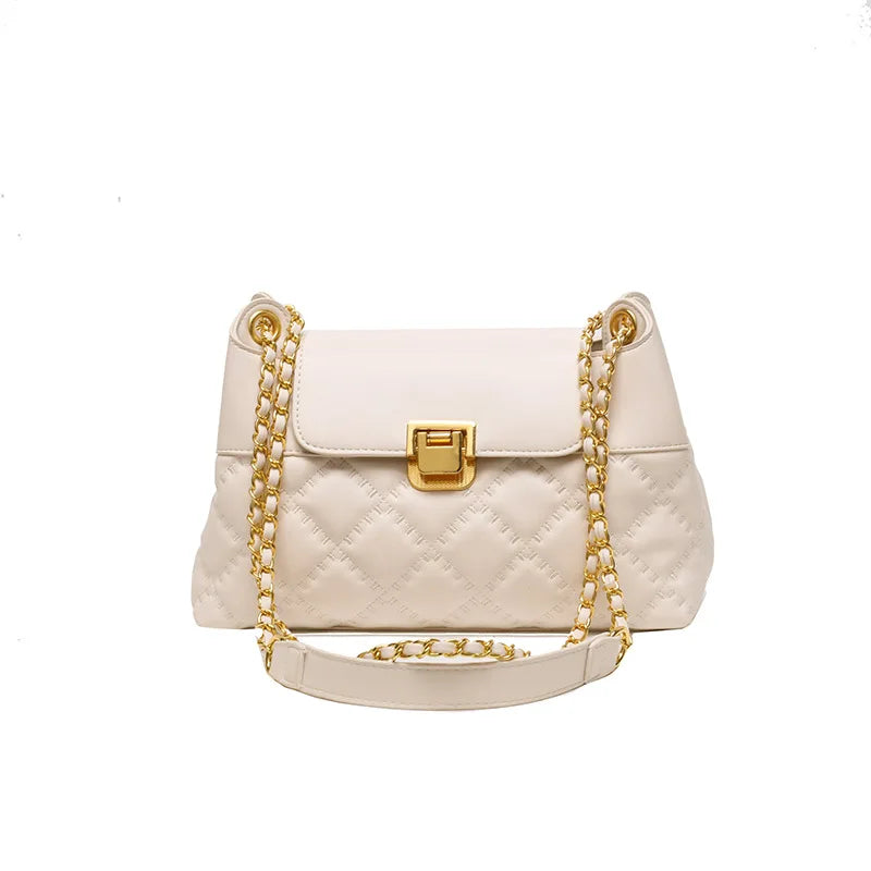 Lingge Chain Shoulder Bag PU Leather Crossbody Handbag